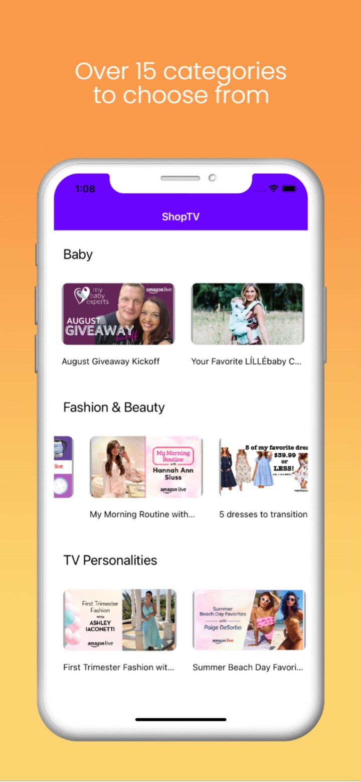 Over 15 categories including Baby, Fashion & Beauty, and TV Personalities